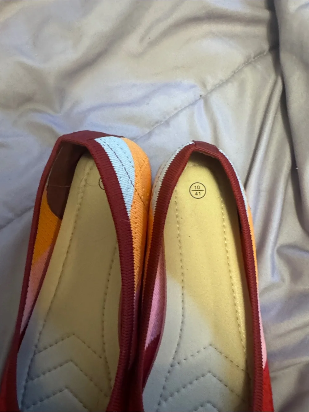 Women’s Red Knit Pointed-Toe Flats with Gray Toe